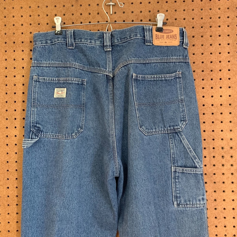 VTG Y2K Mens Carpenter Utility Denim Jeans Straight Leg Blue 38 Long Old Navy